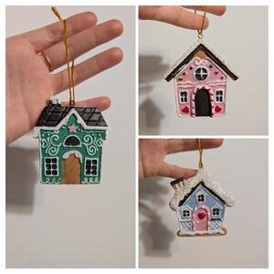 Festive Christmas Village House Ornaments Set Of 3